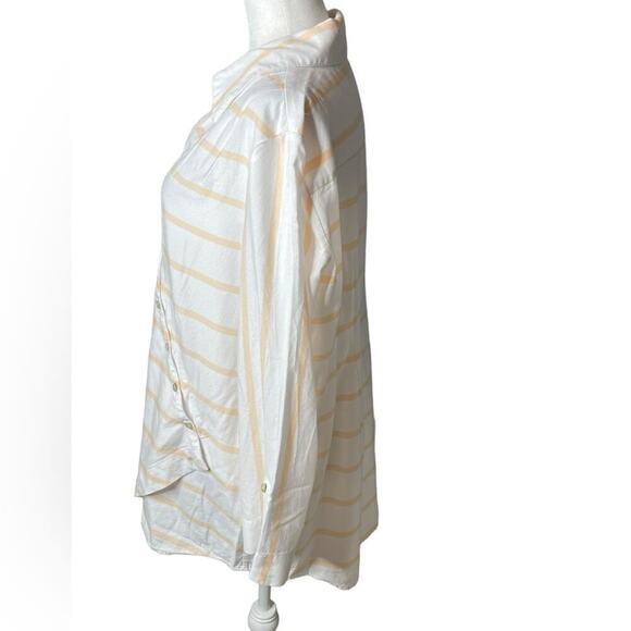 Soft Surroundings Long Sleeve Button Up Blouse Collared White & Yellow Stripes L - Picture 2 of 12